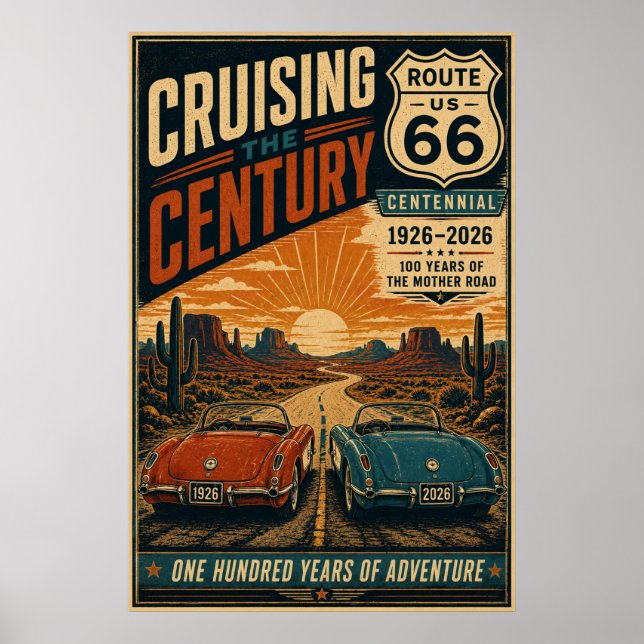 Affiche Œuvre d'art de la route 66 Centennial Desert Road  (Devant)