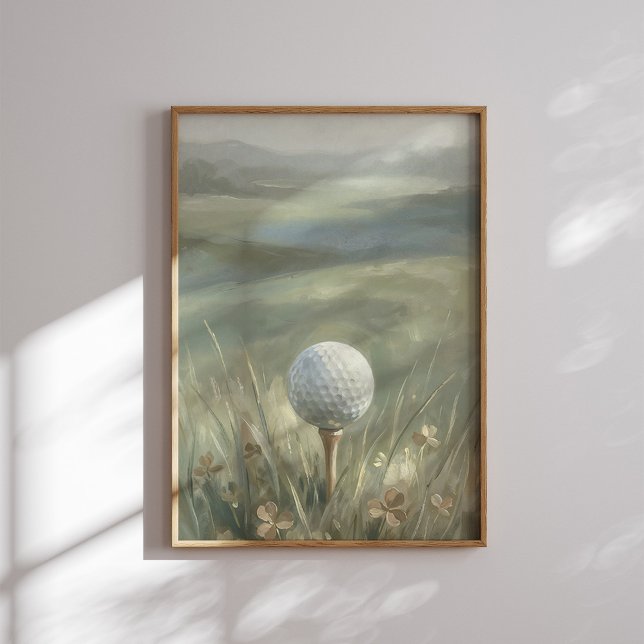 Affiche Œuvre d'art de paysage de balle de golf sur tee (Créateur téléchargé)