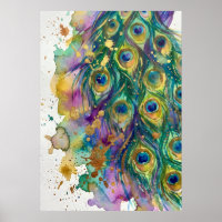 Œuvre d'art de plume de paon à l'aquarelle