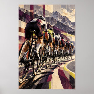 Affiche Œuvre d'art de route de montagne cyclisme peloton 