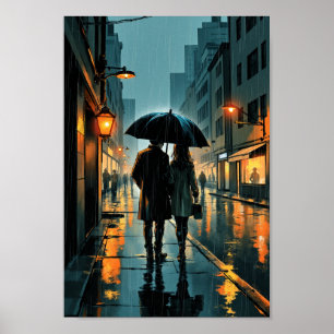 Affiche Œuvre d'art de rue pluvieuse Anime Romance
