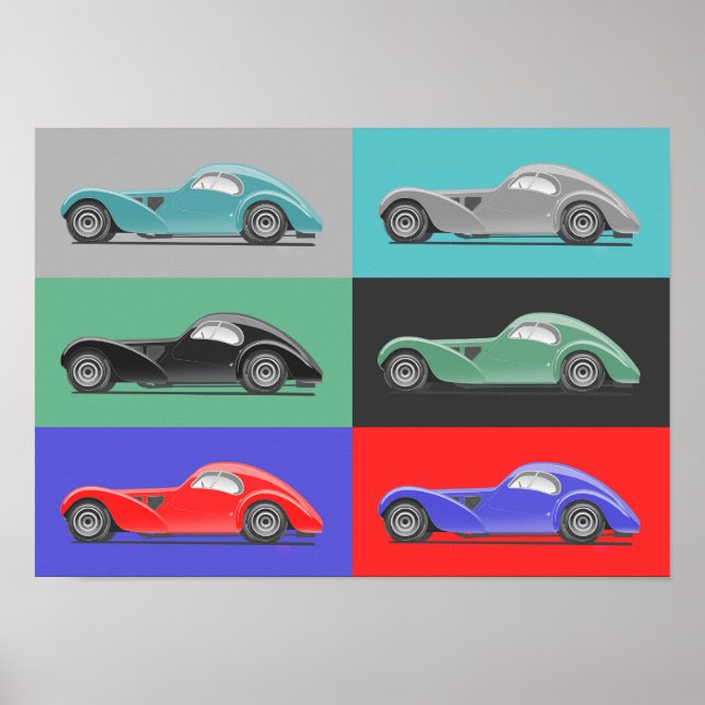 Affiche Œuvre d'art de voiture rétro (Devant)
