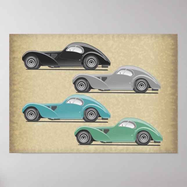 Affiche Œuvre d'art de voiture rétro (Devant)