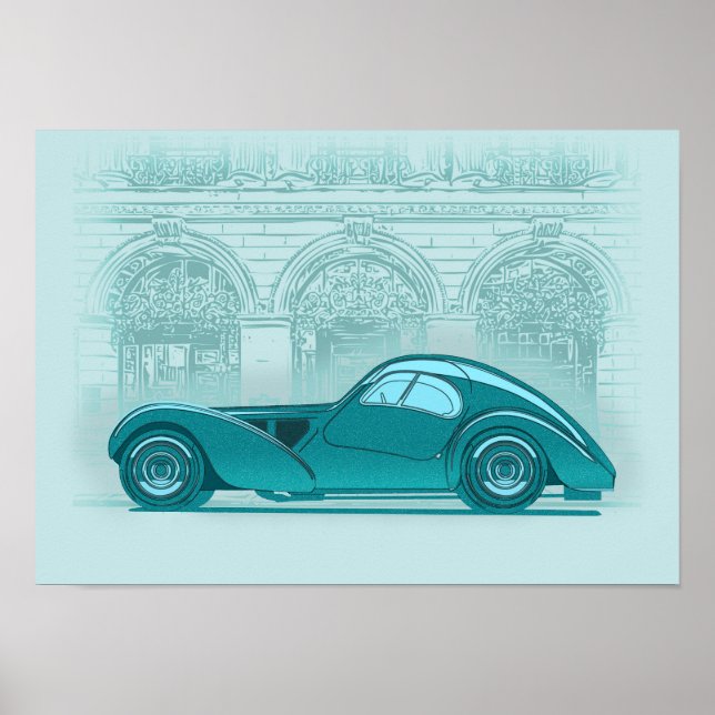 Affiche Œuvre d'art de voiture rétro (Devant)