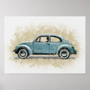 Affiche Œuvre d'art de voiture rétro - Couleur bleue