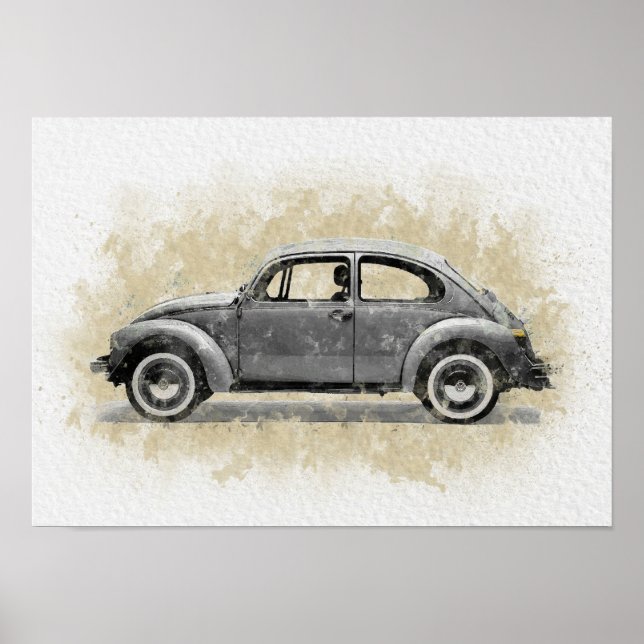 Affiche Œuvre d'art de voiture rétro - couleur grise (Devant)