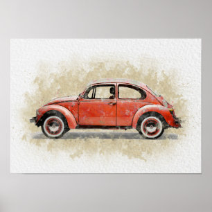 Affiche Œuvre d'art de voiture rétro - Couleur rouge