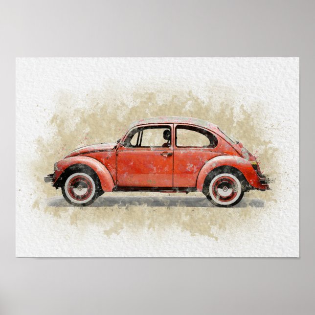 Affiche Œuvre d'art de voiture rétro - Couleur rouge (Devant)