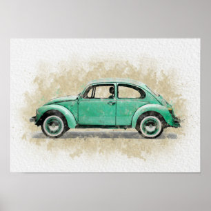 Affiche Œuvre d'art de voiture rétro - Couleur verte