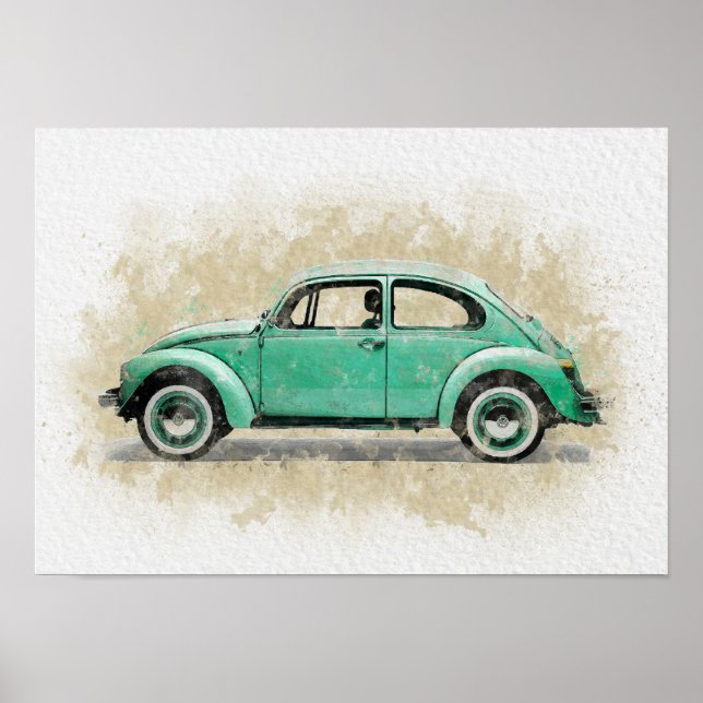 Affiche Œuvre d'art de voiture rétro - Couleur verte (Devant)
