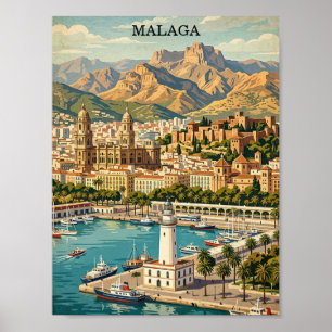 Affiche Œuvre d'art de voyage vintage Malaga Espagne