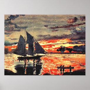 Affiche Œuvre d'art de Winslow Homer, Feux de coucher de s