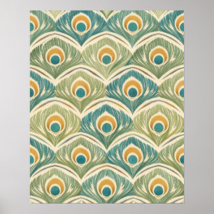 Affiche Œuvre d'art en plume de paon doux en sauge et or
