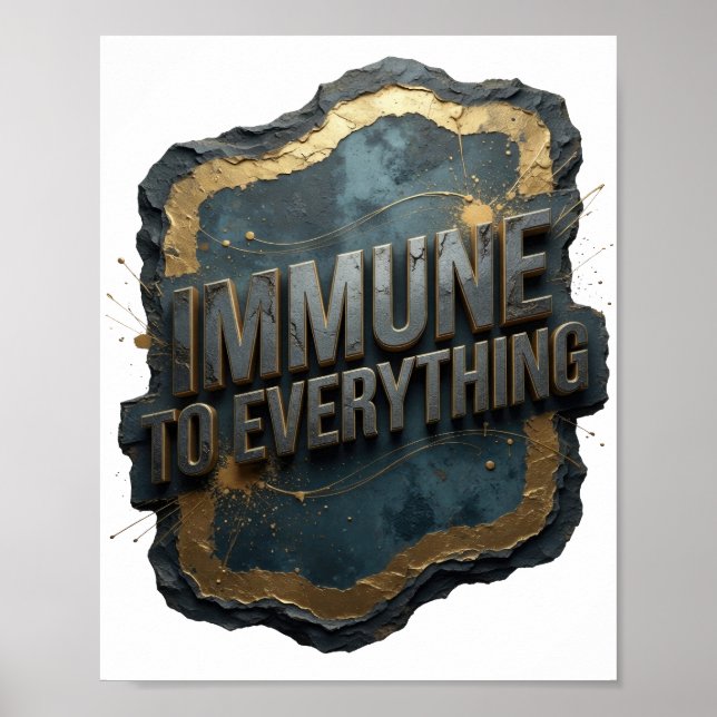 Affiche Œuvre d'art en texte 3D gris accrocheur Immunisé c (Devant)