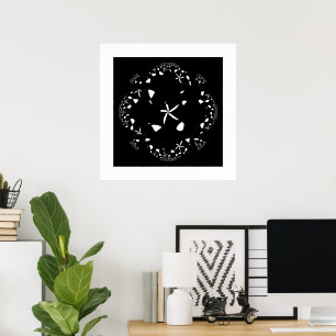 Affiche Œuvre d'art floral abstrait élégant noir et blanc