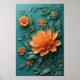 Affiche Œuvre d'art florale élégante avec des fleurs orang