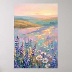 Affiche Œuvre d'art florale pastel iridescente