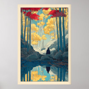 Affiche Œuvre d'art forestière de mur Arbres sereins et fi