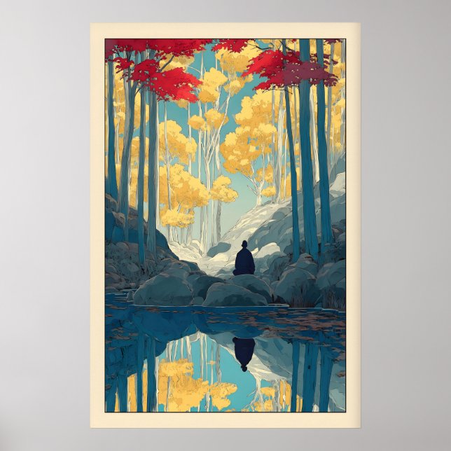Affiche Œuvre d'art forestière de mur Arbres sereins et fi (Devant)