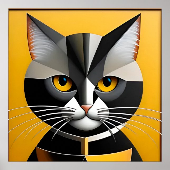 Affiche Œuvre d'art géométrique abstraite de chat (Devant)