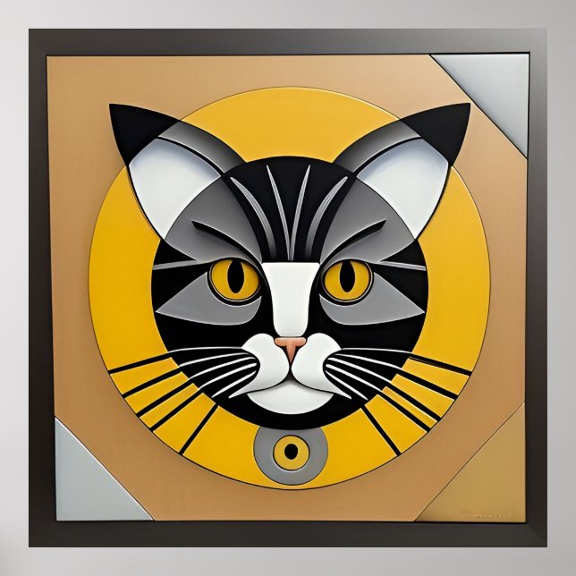 Affiche Œuvre d'art géométrique de chat (Devant)