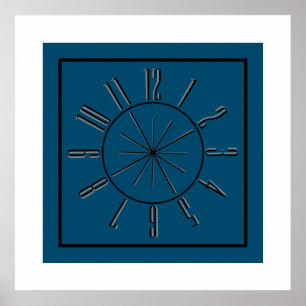Affiche Œuvre d'art Horloge et Boussole Bleu Océan, Noir e