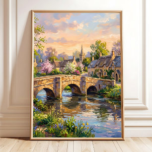 Affiche Œuvre d'art impressionniste de village printanier