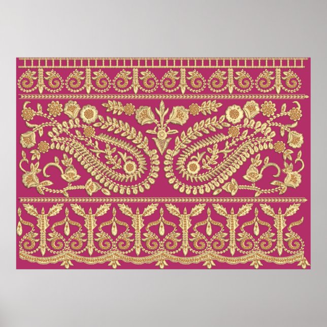 Affiche OEuvre d'art moghol. or antique indien b (Devant)