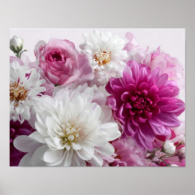 Affiche Œuvre d'art murale à fleurs rouges et blanches – D (Devant)