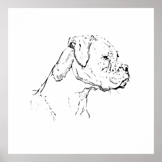 Affiche Œuvre d'art murale à l'encre de Boxer – Dessin au  (Devant)