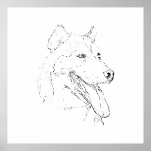 Affiche Œuvre d'art murale à l'encre de Husky – Dessin au