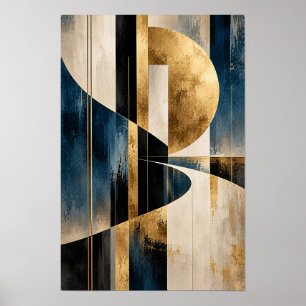 Affiche Œuvre d'art murale abstraite géométrique Navy Gold