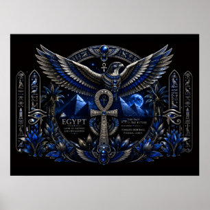 Affiche Œuvre d'art murale Aile Ankh Argent Bleu du Patrim