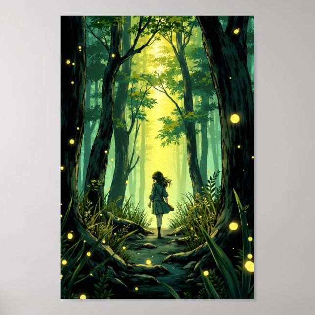 Affiche Œuvre d'art murale Anime Firefly Forest Evening (Devant)