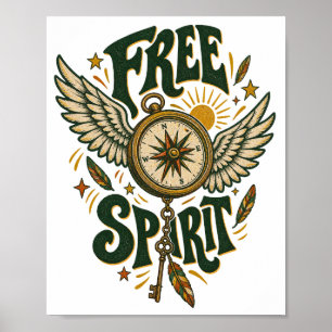 Affiche Œuvre d'art murale boussole ailée Free Spirit Vint