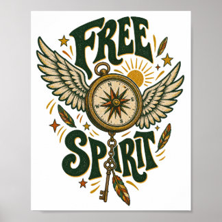 Affiche Œuvre d'art murale boussole ailée Free Spirit Vint
