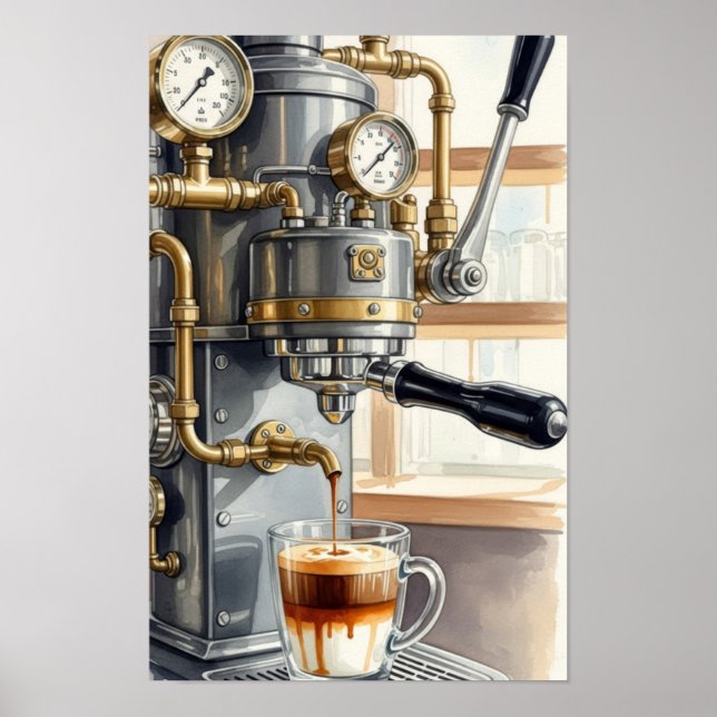 Affiche Œuvre d'art murale. Café d'ambiance matinale (Devant)