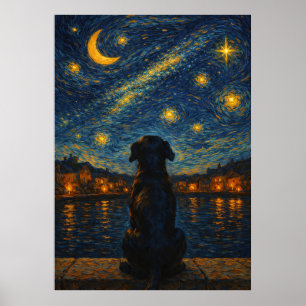 Affiche Œuvre d'art murale Chien sous un ciel étoilé de nu