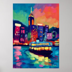 Affiche Œuvre d'art murale colorée fauviste de la skyline
