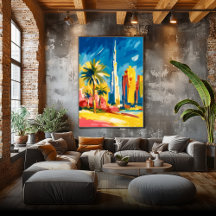Œuvre d'art murale colorée fauviste de la skyline
