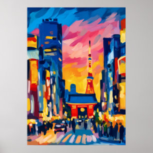 Affiche Œuvre d'art murale colorée fauviste de la skyline