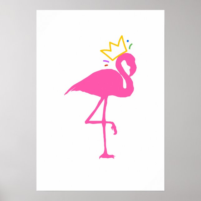 Affiche Œuvre d'art murale couronne dorée flamant rose min (Devant)