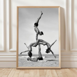 Affiche Œuvre d'art murale d'acrobaties de plage, gymnaste