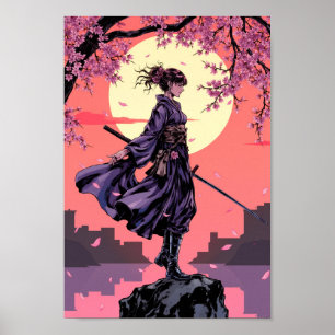 Affiche Œuvre d'art murale d'anime Cerisier Samouraï