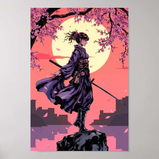 Affiche Œuvre d'art murale d'anime Cerisier Samouraï (Devant)