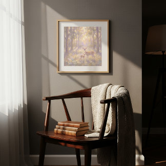 Affiche Œuvre d'art murale de biche et faon