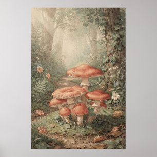 Affiche Œuvre d'art murale de chemin forestier aux champig