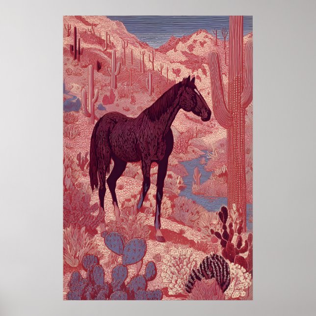 Affiche Œuvre d'art murale de cheval du désert occidental, (Devant)