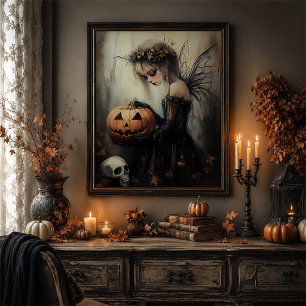 Affiche Œuvre d'art murale de citrouille de fée Halloween