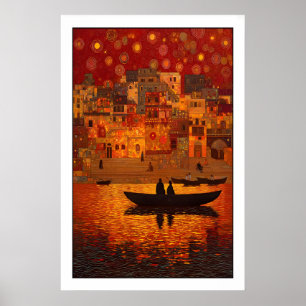 Affiche Œuvre d'art murale de coucher de soleil Scène de r